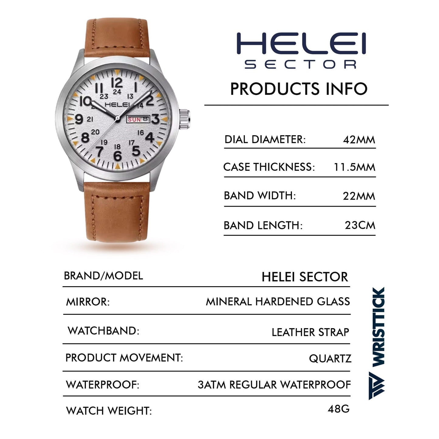 HELEI Sector Luminous Calendar Week Display Quartz Wrist Watch