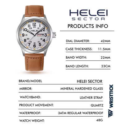 HELEI Sector Luminous Calendar Week Display Quartz Wrist Watch