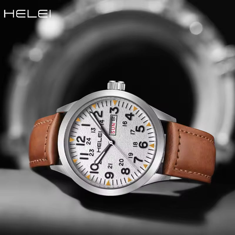 HELEI Sector Luminous Calendar Week Display Quartz Wrist Watch