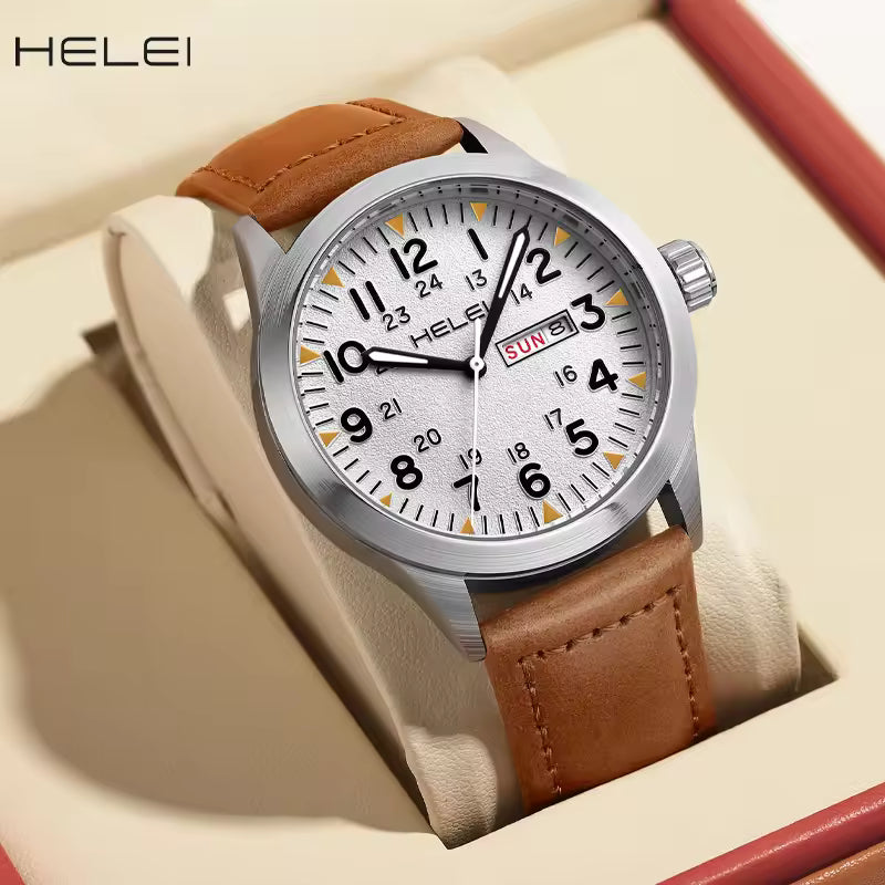 HELEI Sector Luminous Calendar Week Display Quartz Wrist Watch