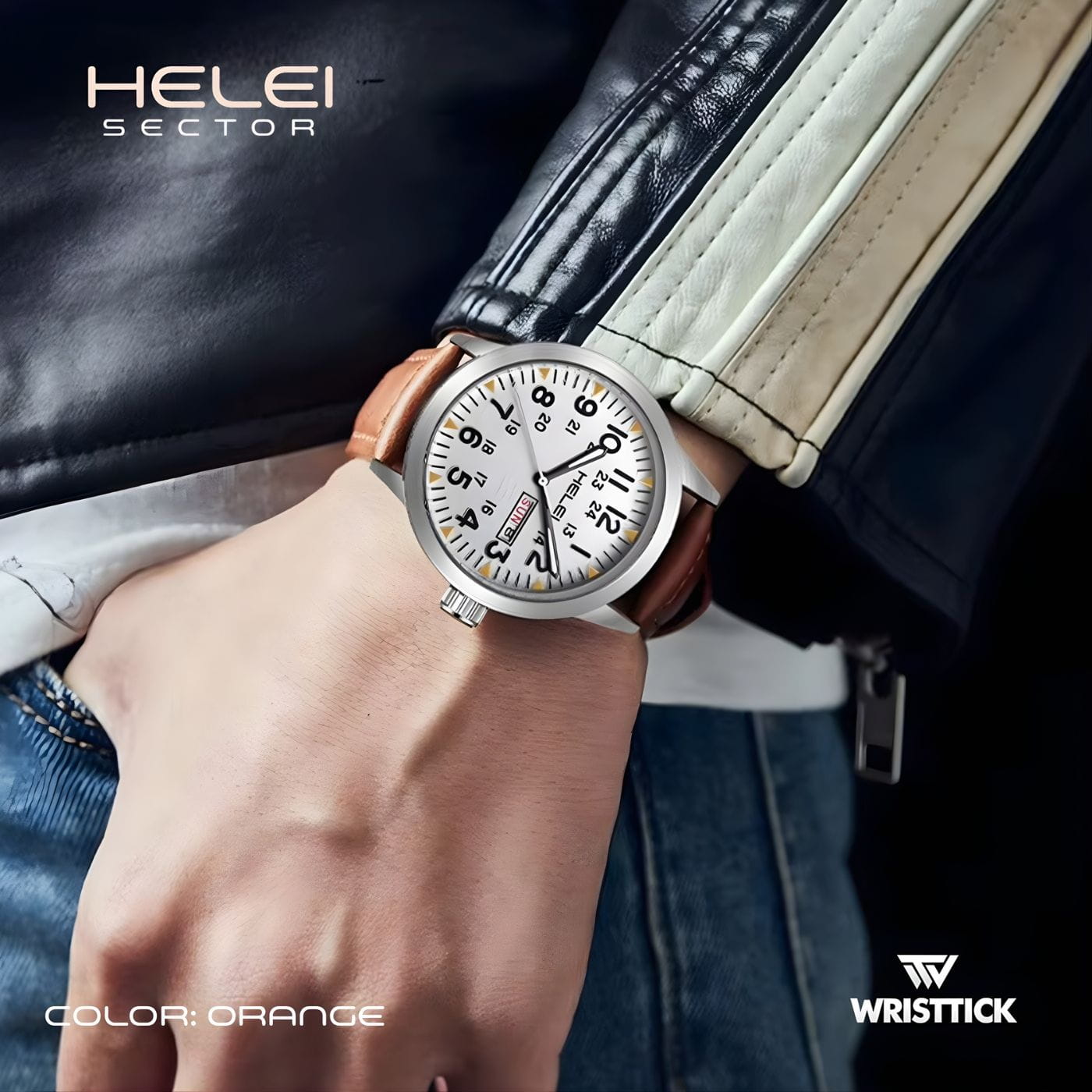 HELEI Sector Luminous Calendar Week Display Quartz Wrist Watch